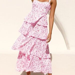 Floral Maxi Pink and White Dress